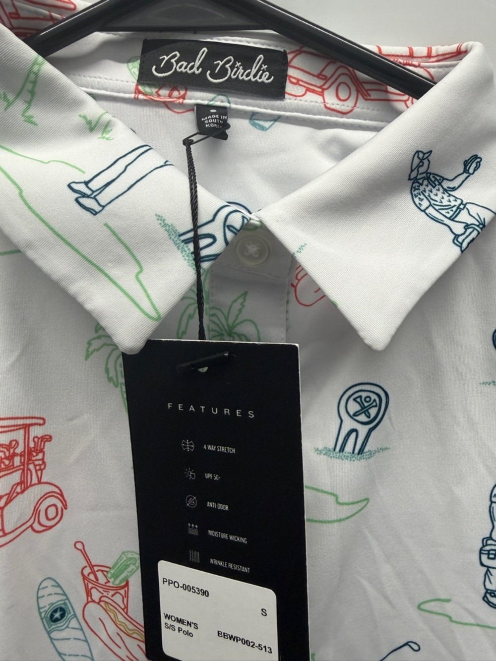 Women's bad birdie White Printed Polo Shirt with Golf & Resort Motif - Picture 3 of 6